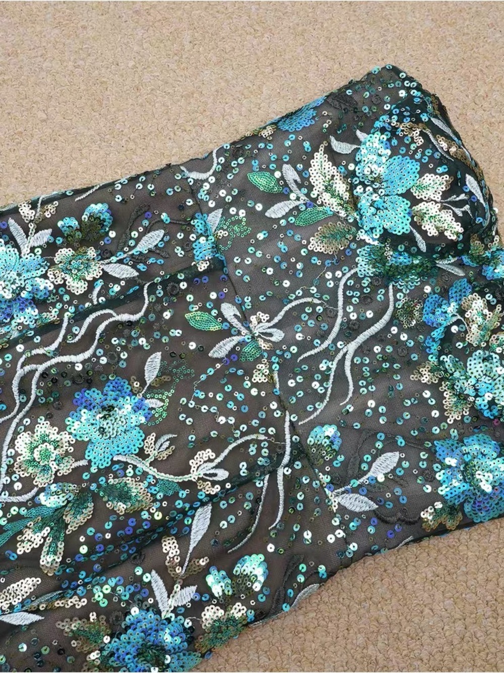 Bronx and Banco NWOT Strapless Sequin Floral Maxi Dress - Teal & Olive Size XS&S - Picture 9 of 12